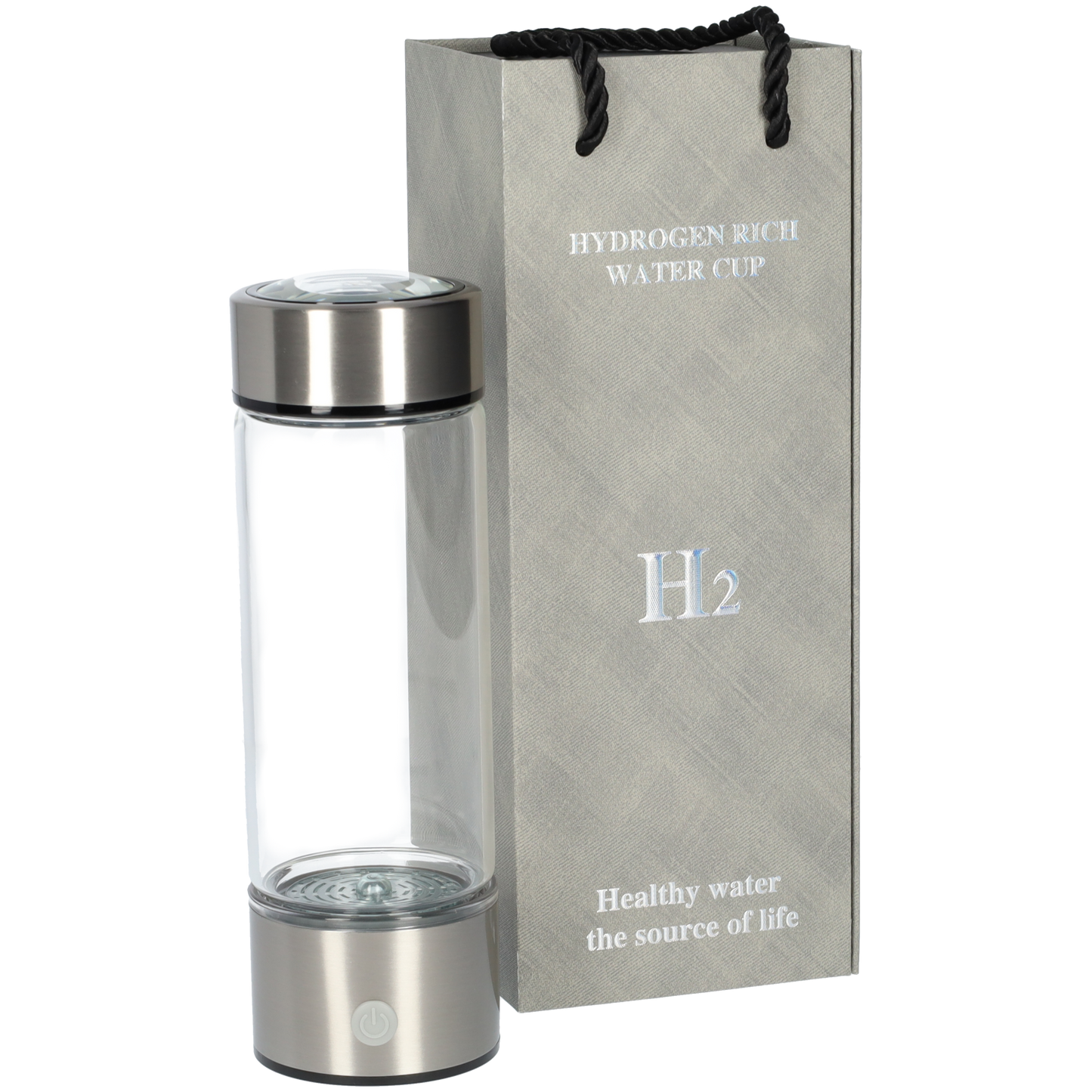 H2 Drinkfles - Hydrogen Generator Waterfles - Waterstof Generator - 500ml - Metallic Grey